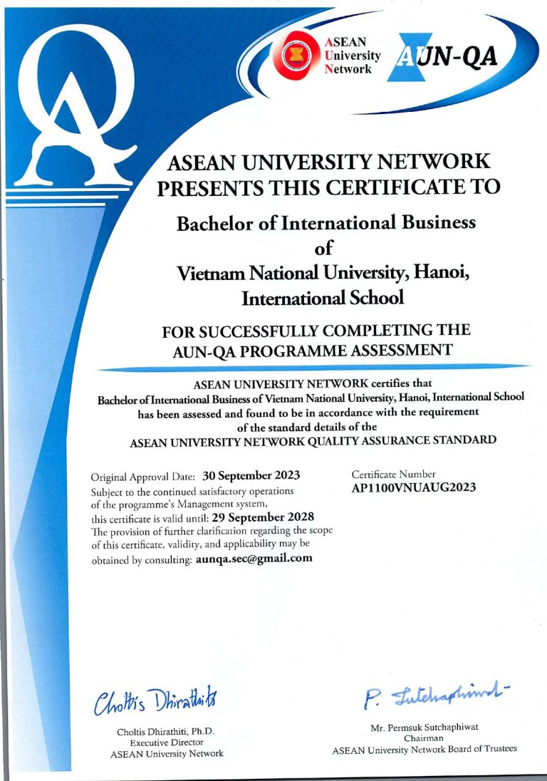 International School - VNU offers two programs accredited by AUN-QA ...